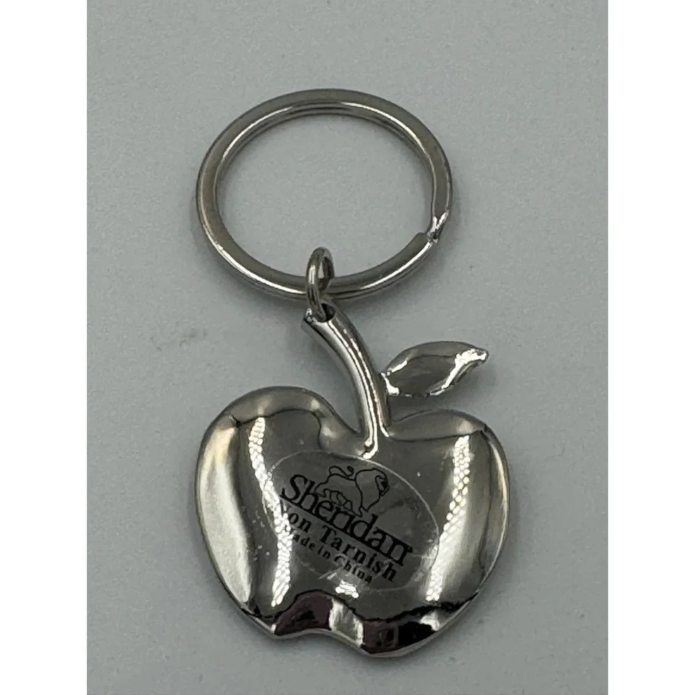 Sheridan Non Tarnish Silver Tone Apple‎ Keychain Teacher Gift High Polish Charm
